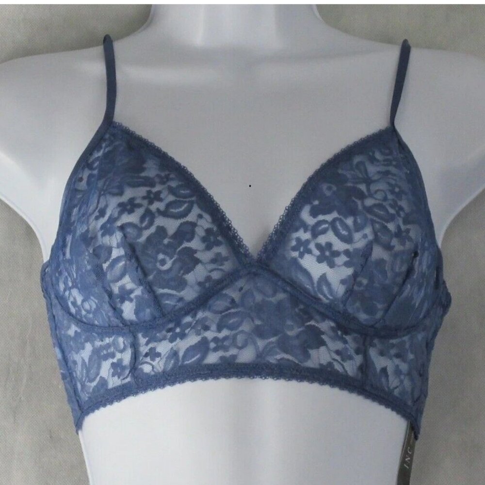 INC International Concepts Women's Floral Lace Bralette, Nightfall Blue, Small